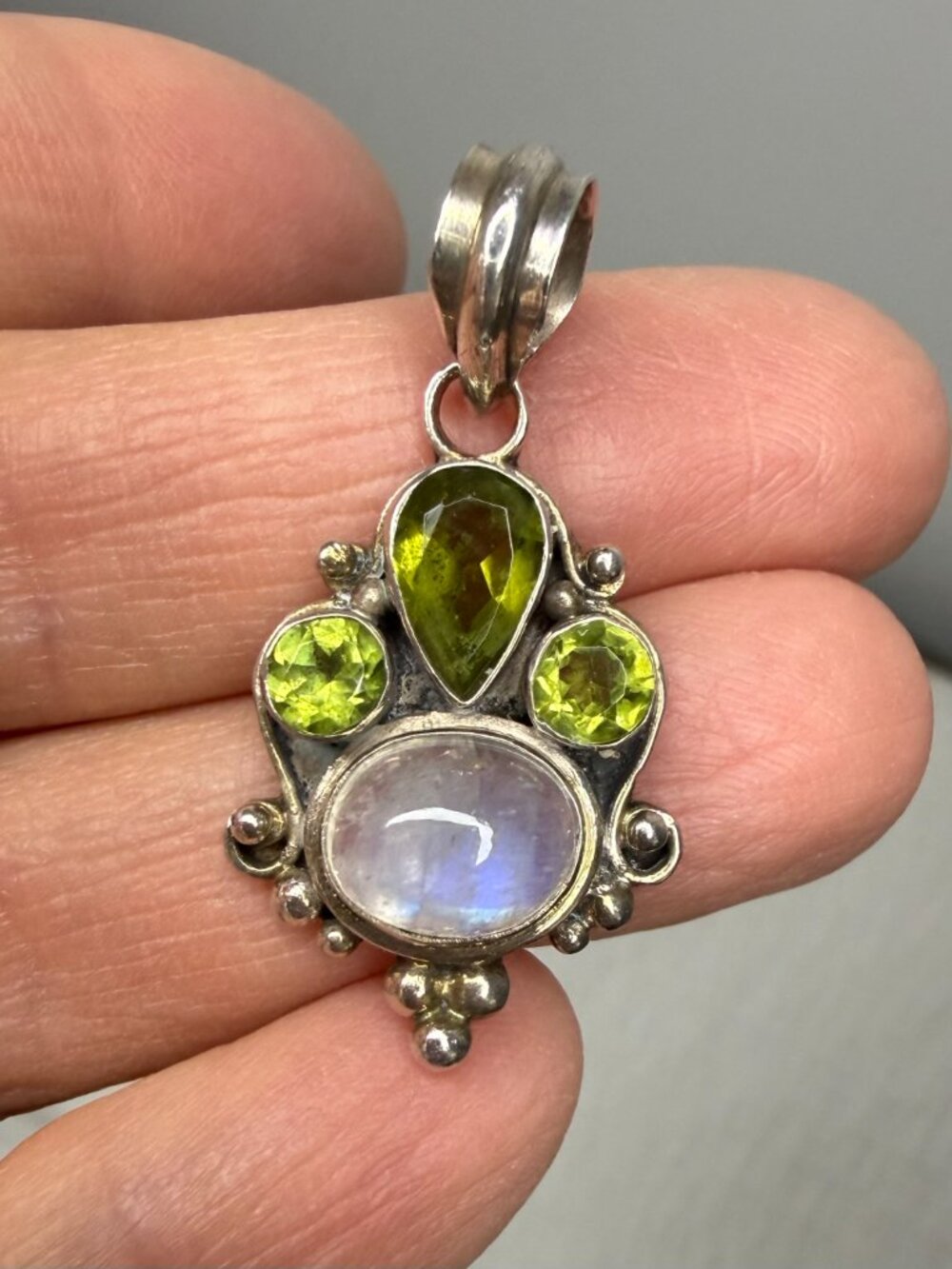 Sterling Silver 925 Moonstone Peridot Pendant